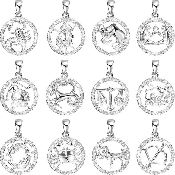 12 Pieces Zodiac Charms Twelve Pendant Rhinestone Zodiac Sign Charms Cubic Zirco - Picture 1 of 7